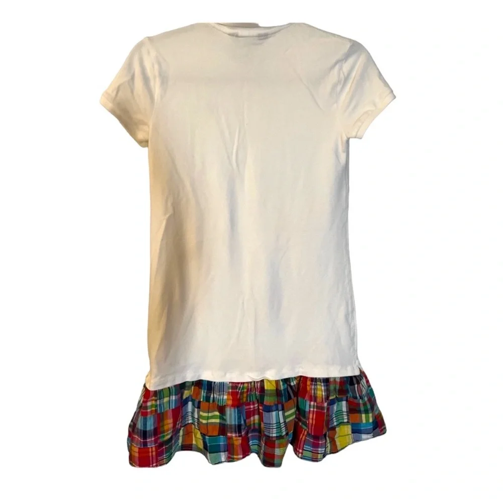 Ralph Lauren White Polo Dress with Colorful Plaid Ruffle - Kids